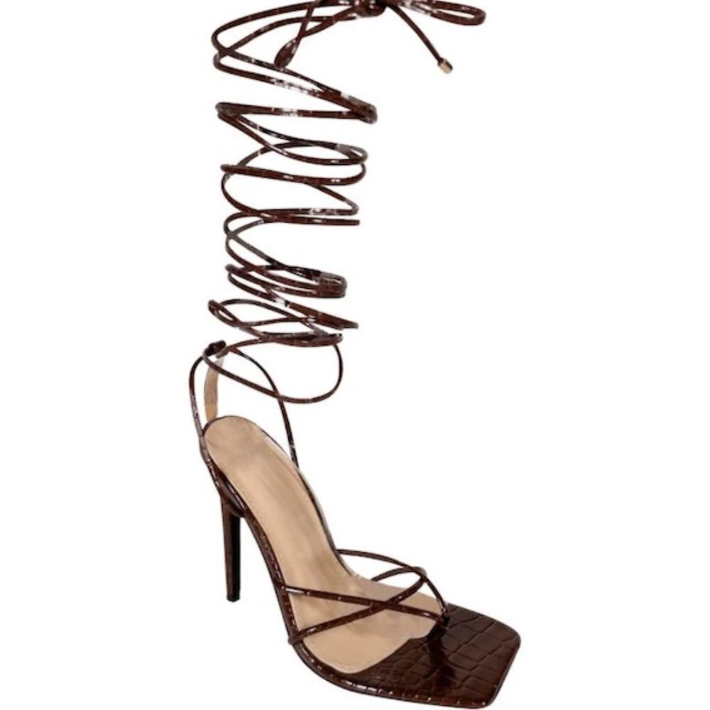 New Azalea Wang Marquez GreyCroc Stiletto Sandals O393